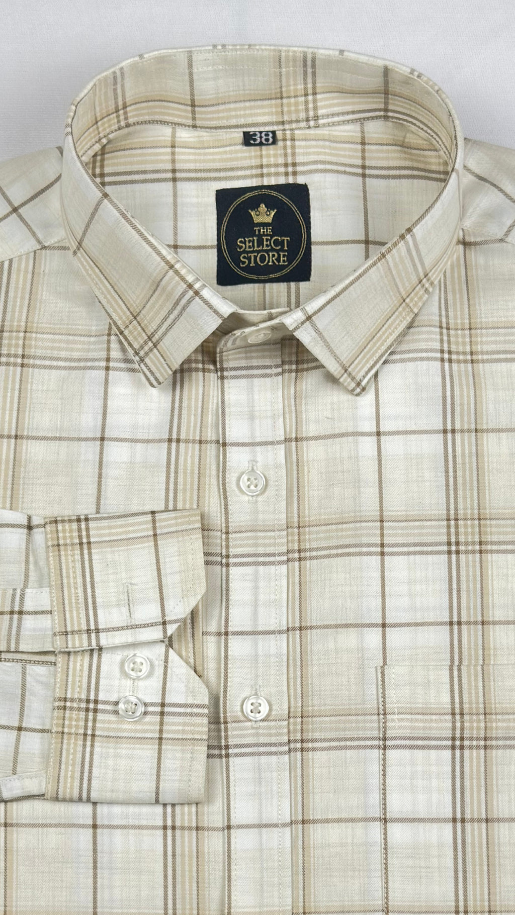 Beige Windowpane Check Shirt