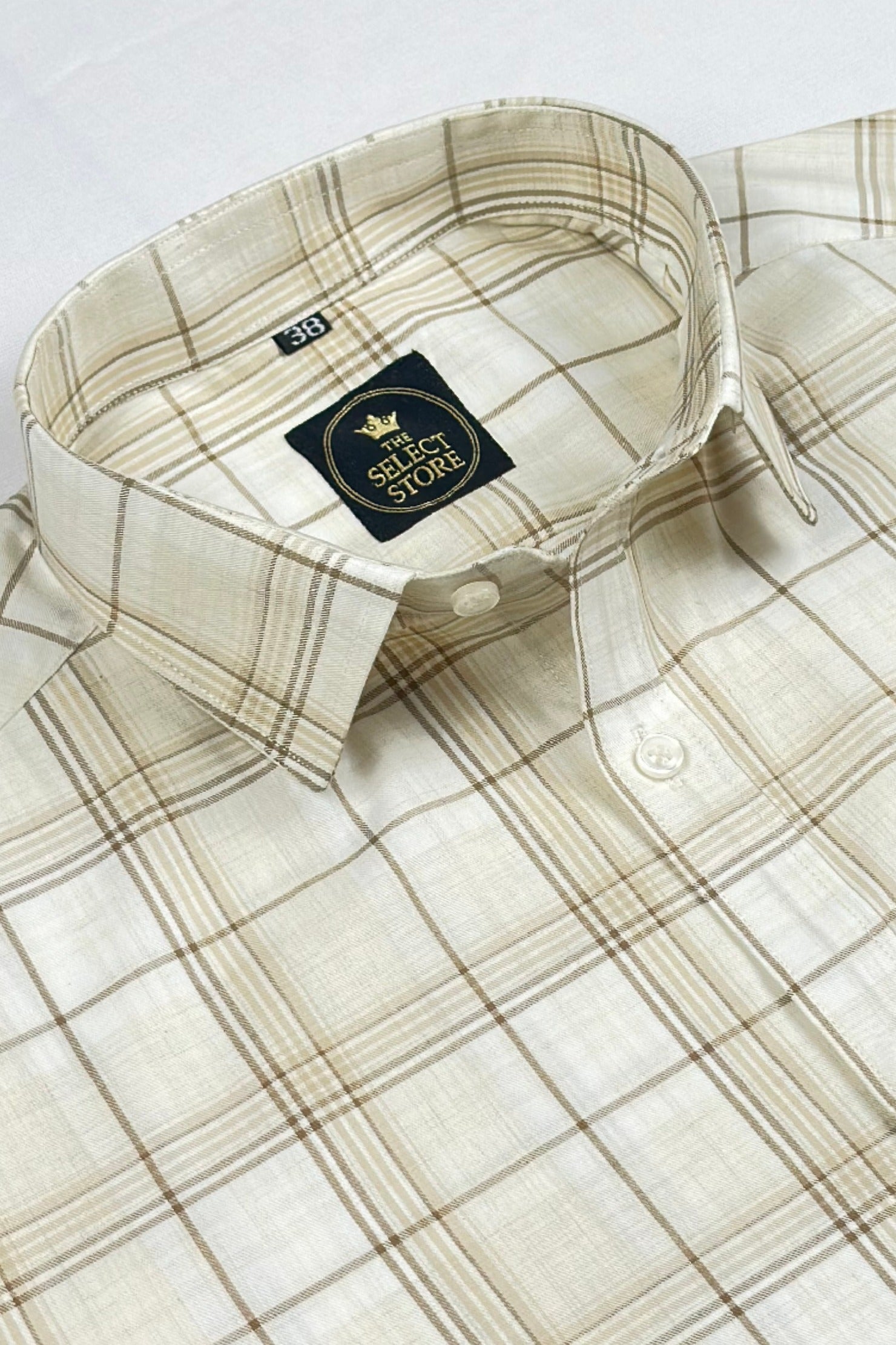 Beige Windowpane Check Shirt