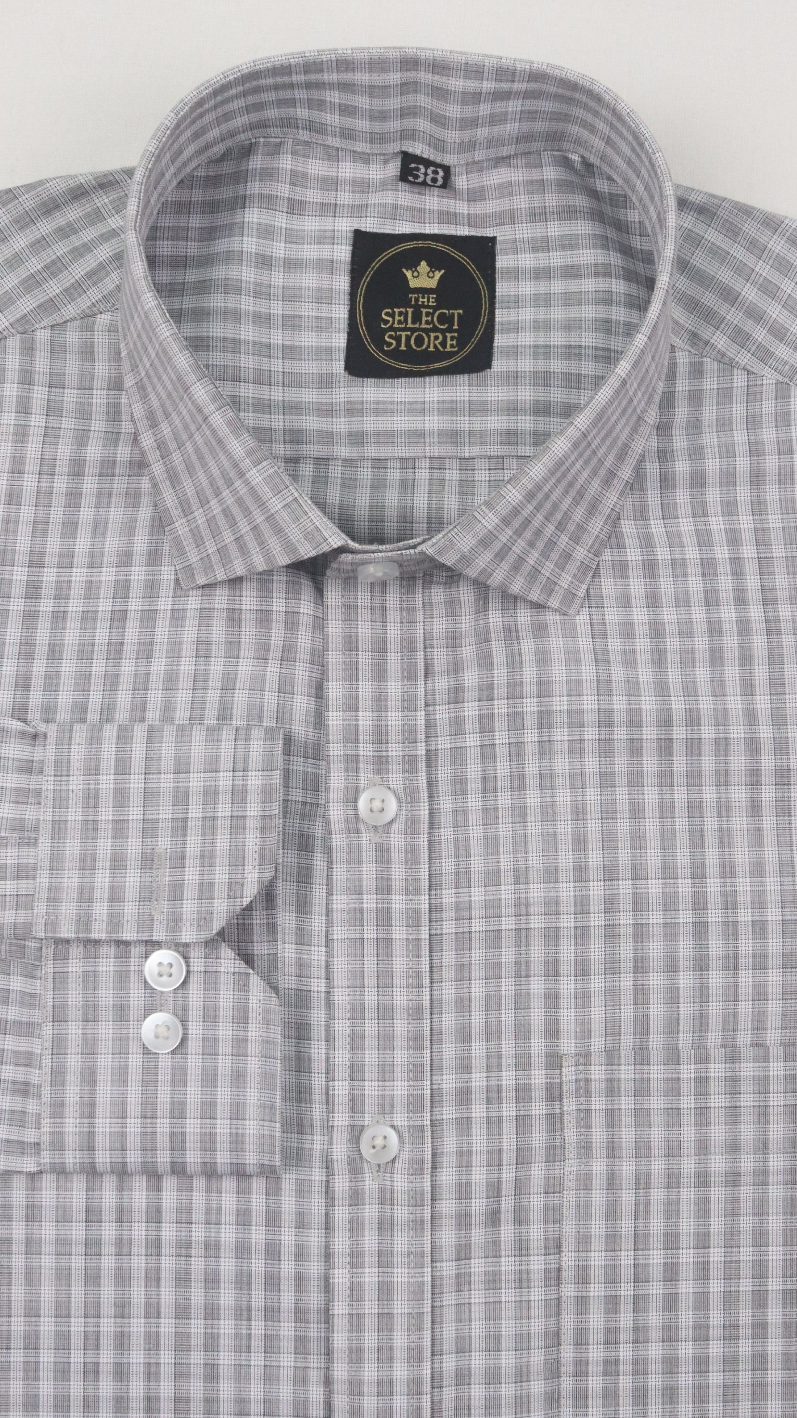 Dual Tonal Grey Micro-Check Blended Shirt