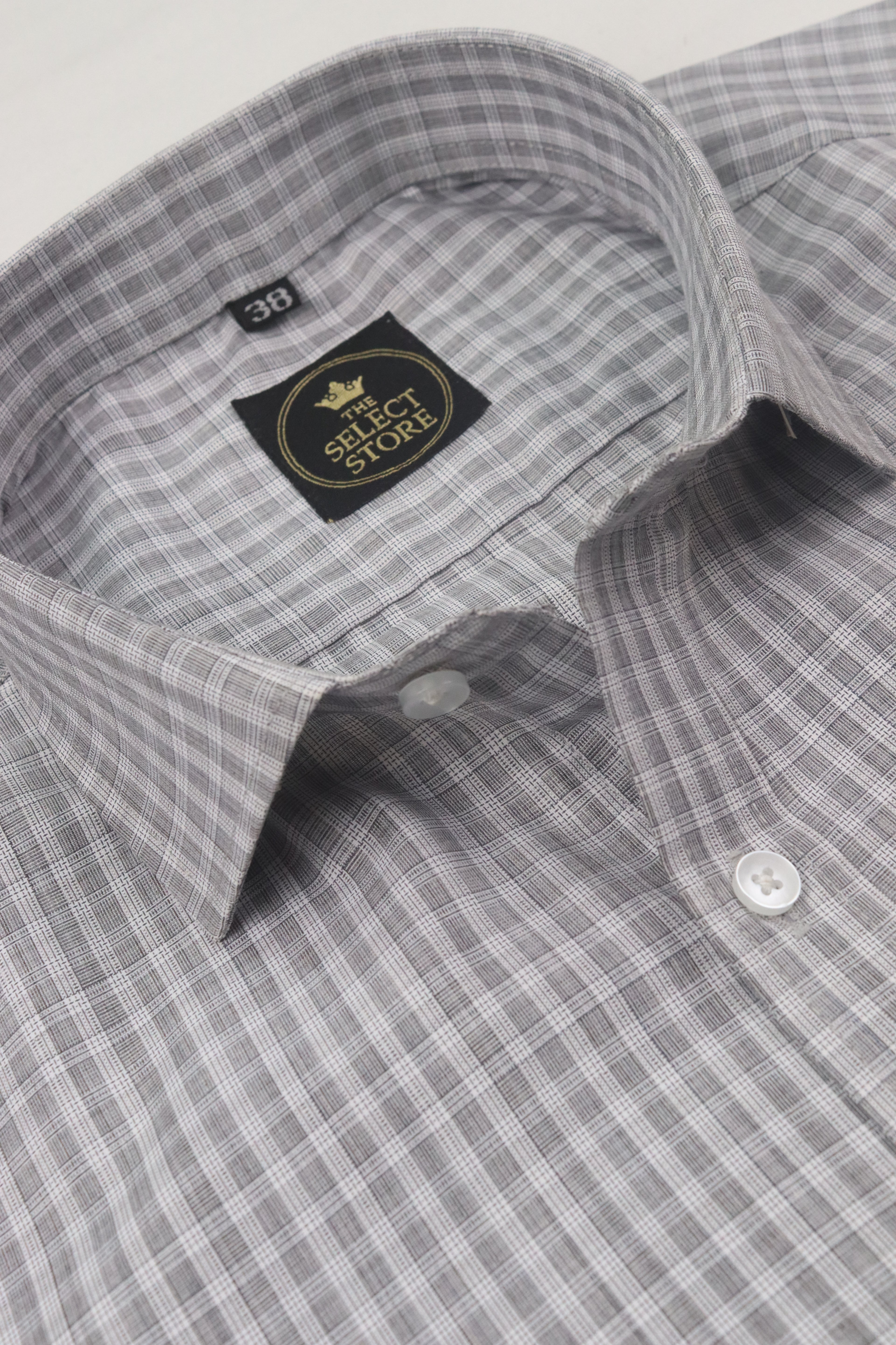Dual Tonal Grey Micro-Check Blended Shirt