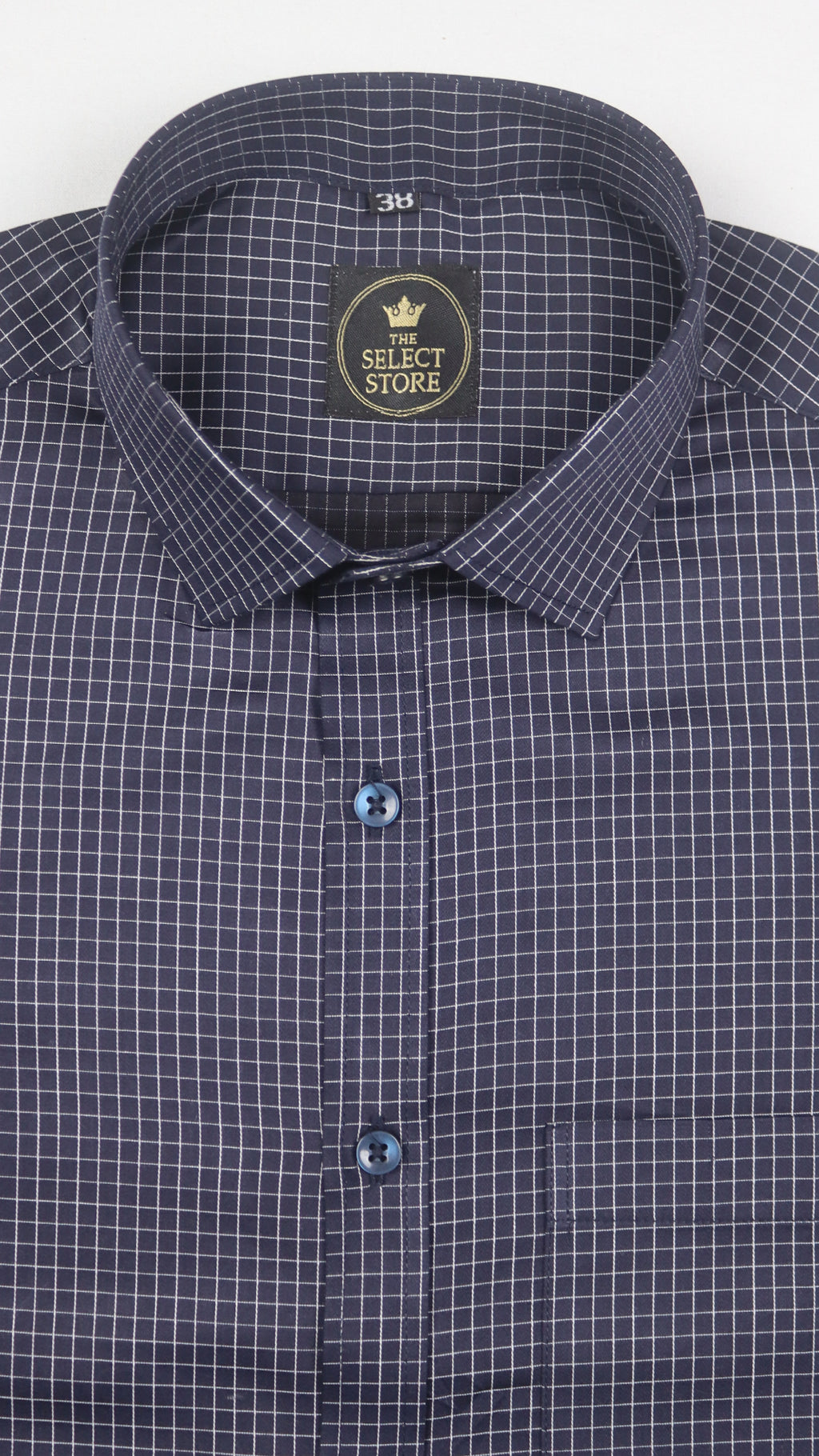Navy Blue Fine Grid Cotton Shirt
