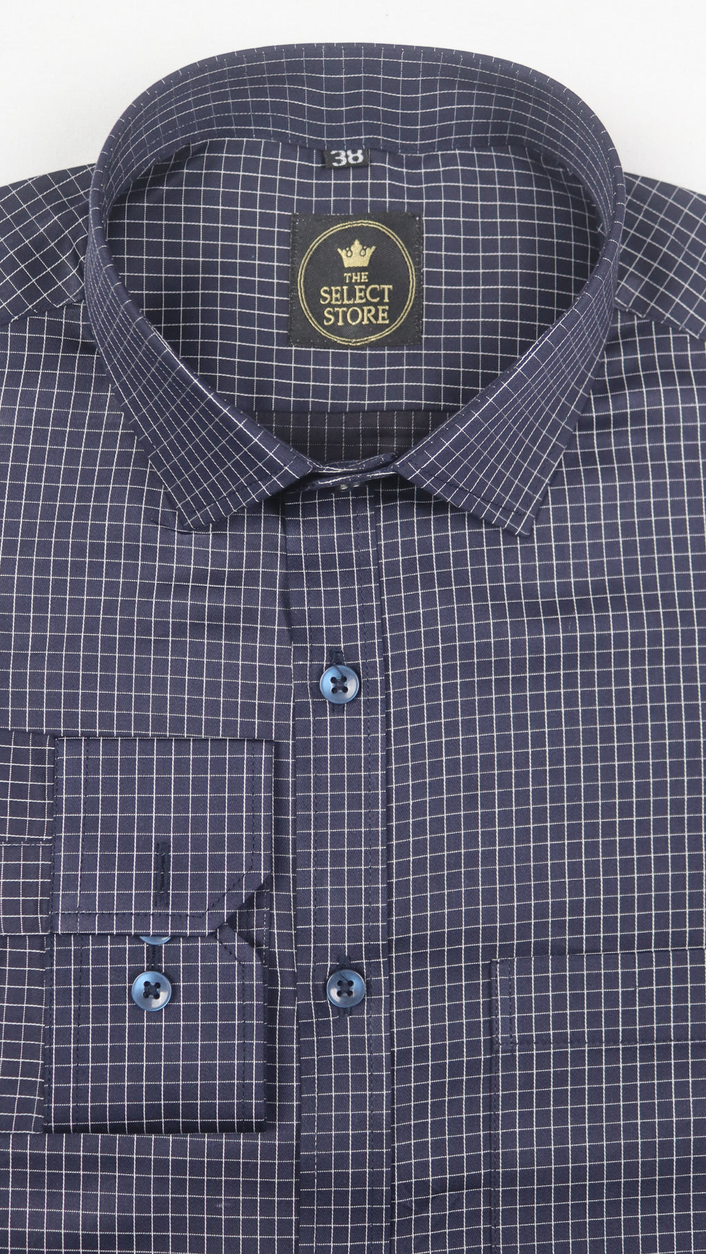 Navy Blue Fine Grid Cotton Shirt