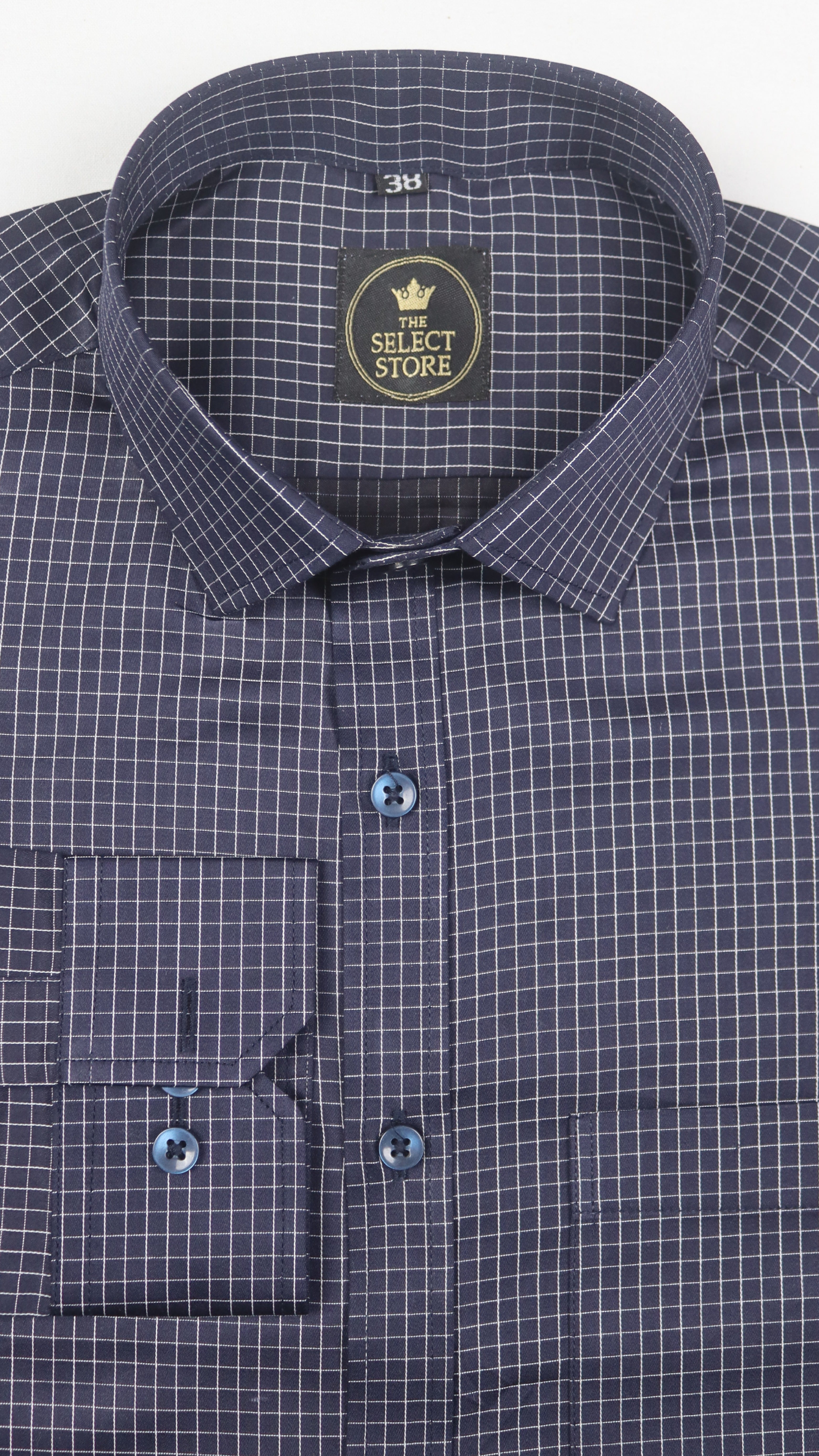 Navy Blue Fine Grid Cotton Shirt