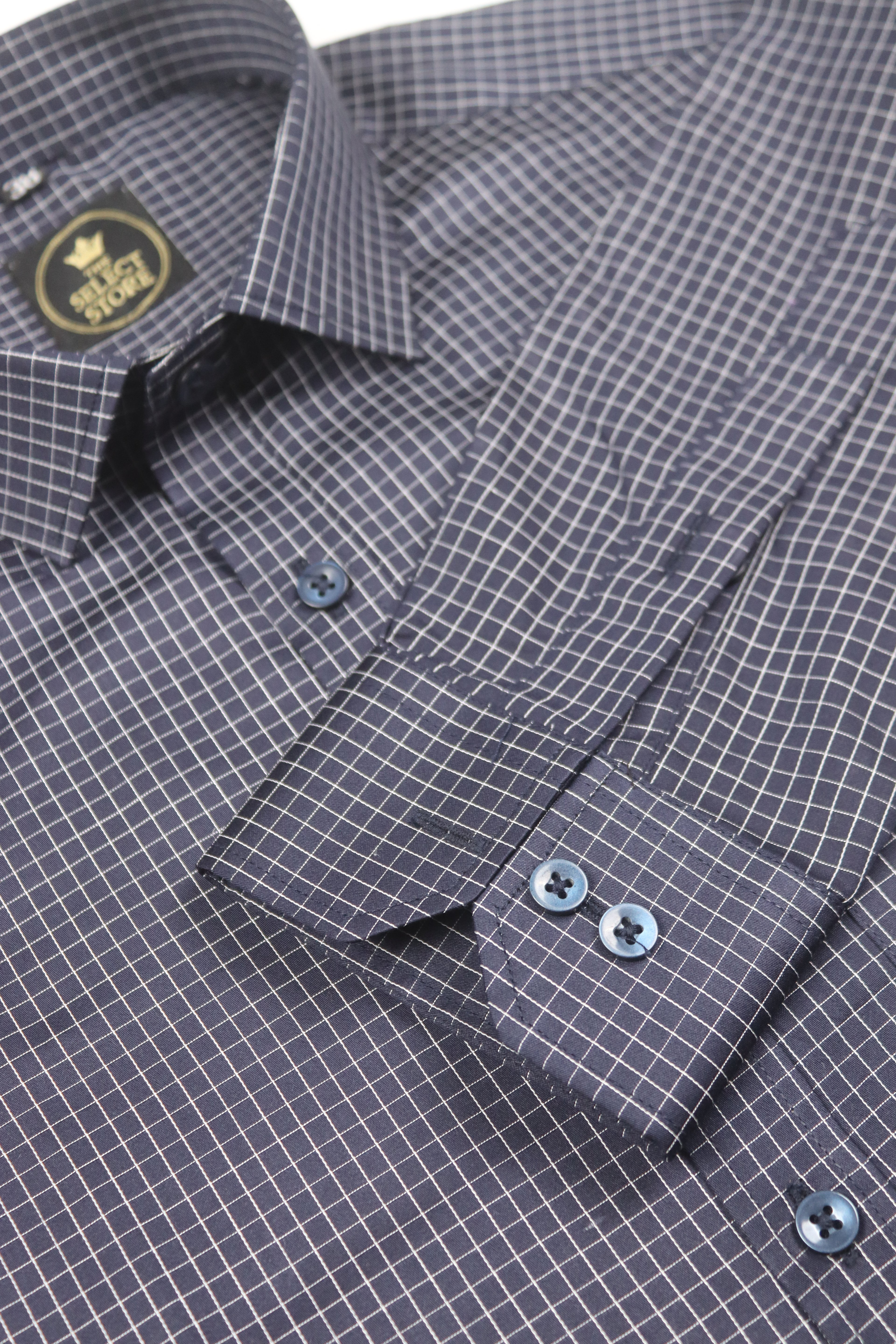 Navy Blue Fine Grid Cotton Shirt