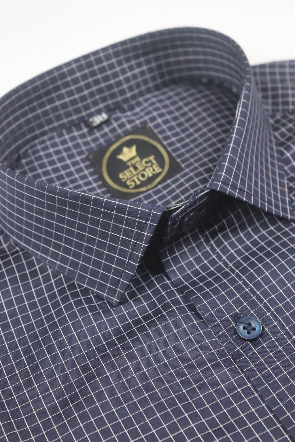 Navy Blue Fine Grid Cotton Shirt