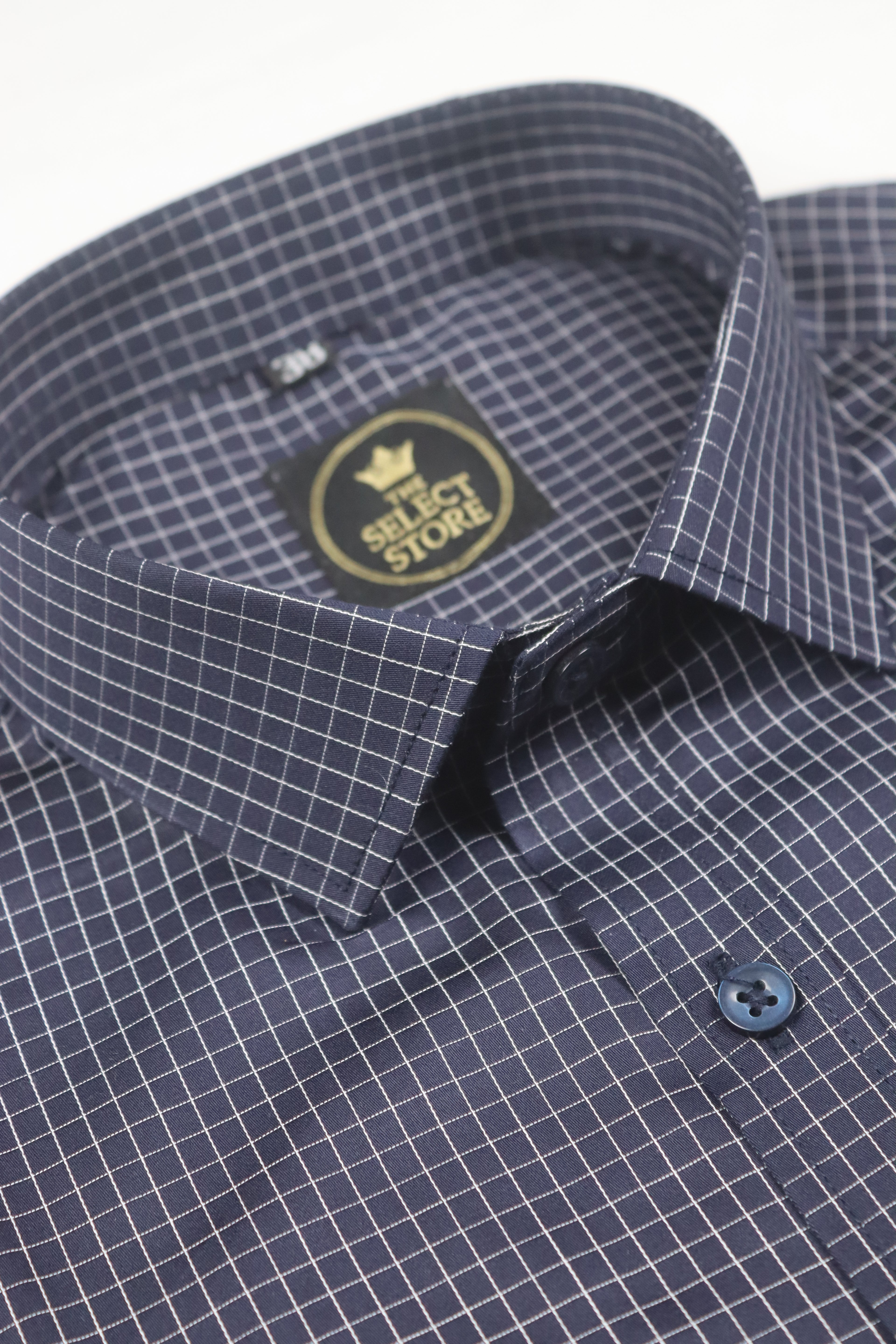 Navy Blue Fine Grid Cotton Shirt