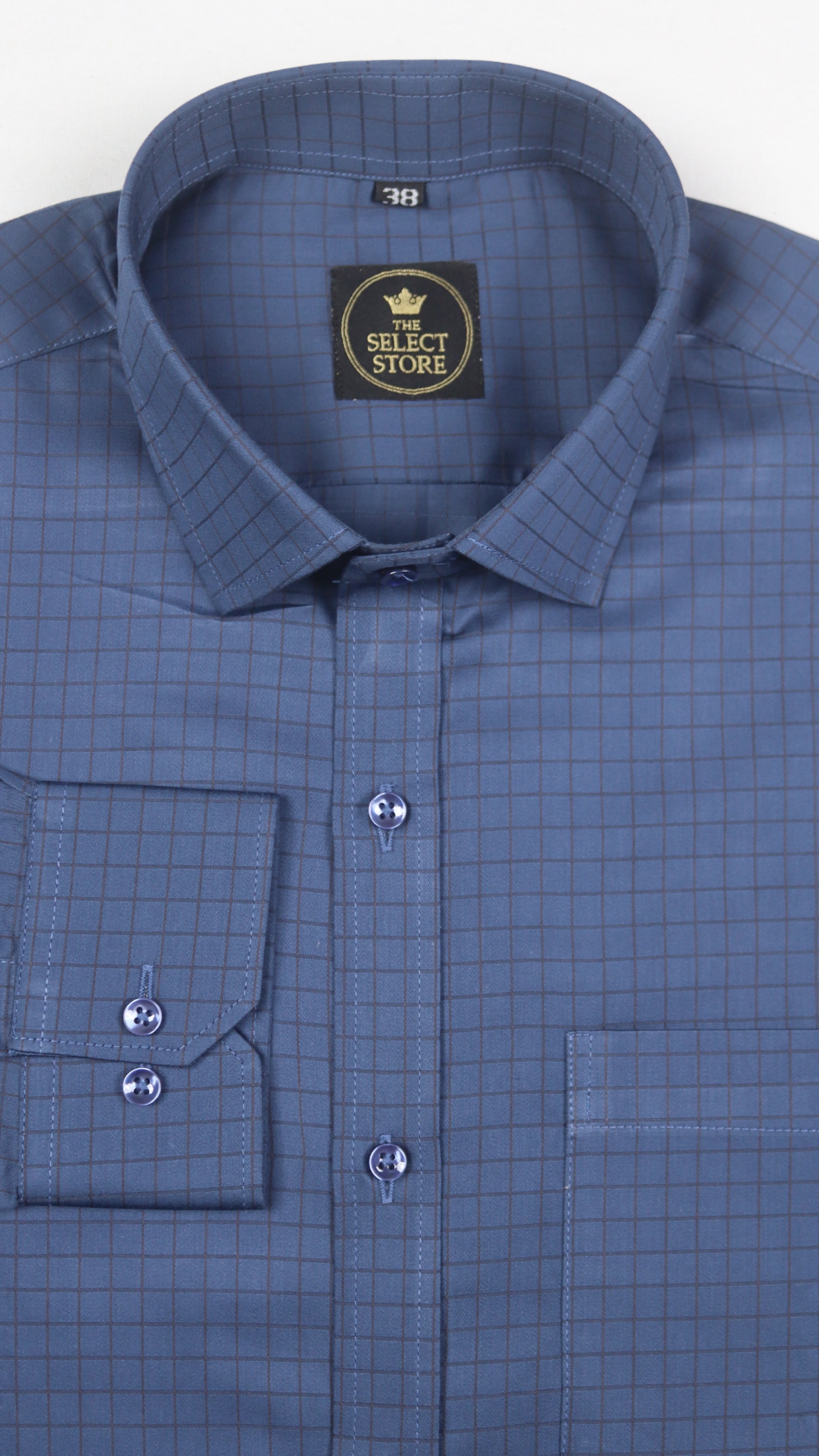 Dark Blue Grid Check Shirt